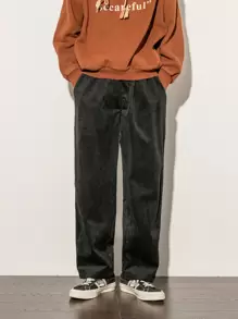 Manfinity Hypemode Men Slant Pocket Corduroy Wide Leg Trousers - Black - View 1