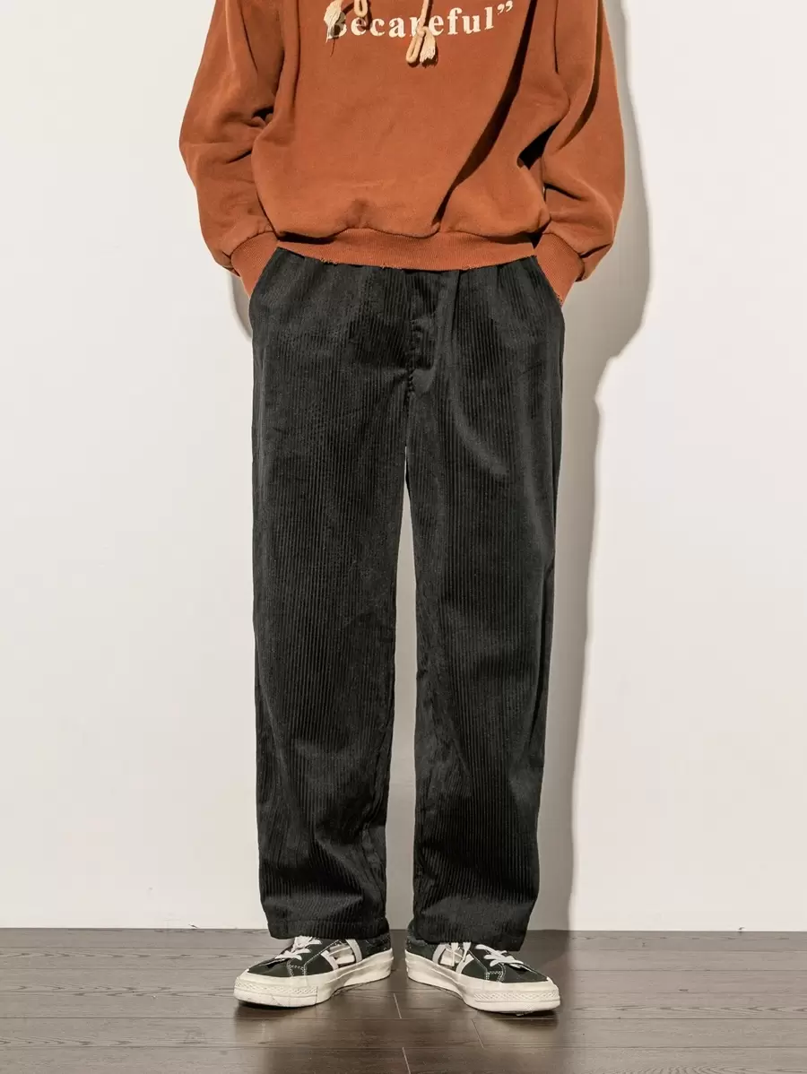 Manfinity Hypemode Men Slant Pocket Corduroy Wide Leg Trousers - Black - View 1