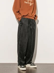 Manfinity Hypemode Men Slant Pocket Corduroy Wide Leg Trousers - Black - View 3