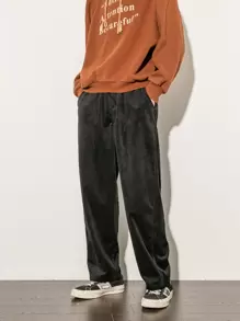 Manfinity Hypemode Men Slant Pocket Corduroy Wide Leg Trousers - Black - View 6
