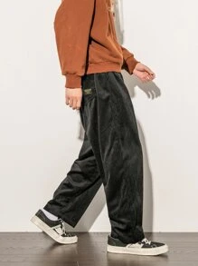 Manfinity Hypemode Men Slant Pocket Corduroy Wide Leg Trousers - Black - View 7