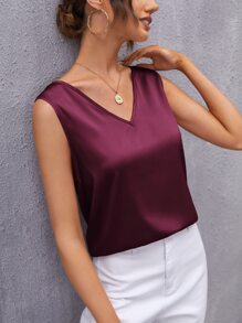 SHEIN Clasi 素色背心上衣 - 酒紅色 - 查看 1