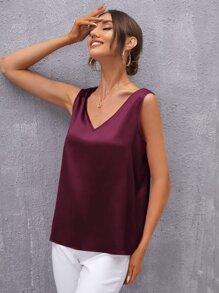 SHEIN Clasi 素色背心上衣 - 酒紅色 - 查看 3