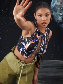 SHEIN Unity Galaxy Print Cut Out Ring Tank Top - Multicolor - View 1