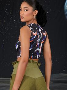 SHEIN Unity Galaxy Print Cut Out Ring Tank Top - Multicolor - View 2