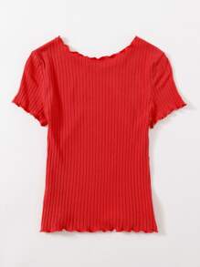 Muchica Ribbed Lettuce-Edge Form-Fitting Top - Red - View 2