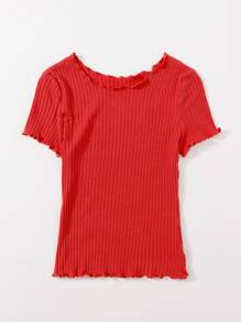 Muchica Ribbed Lettuce-Edge Form-Fitting Top - Red - View 3