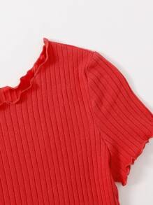 Muchica Ribbed Lettuce-Edge Form-Fitting Top - Red - View 4
