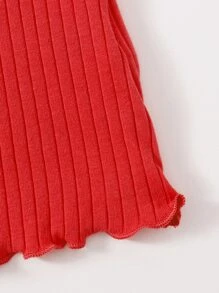 Muchica Ribbed Lettuce-Edge Form-Fitting Top - Red - View 5
