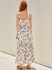 SHEIN Đầm Xù Nút phía trước Hoa Tất cả trên in Boho - Nhiều màu - Xem 2