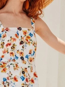 SHEIN Đầm Xù Nút phía trước Hoa Tất cả trên in Boho - Nhiều màu - Xem 3