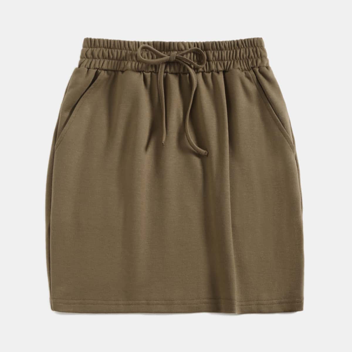 

Solid Paperbag Waist Skirt, Mocha brown
