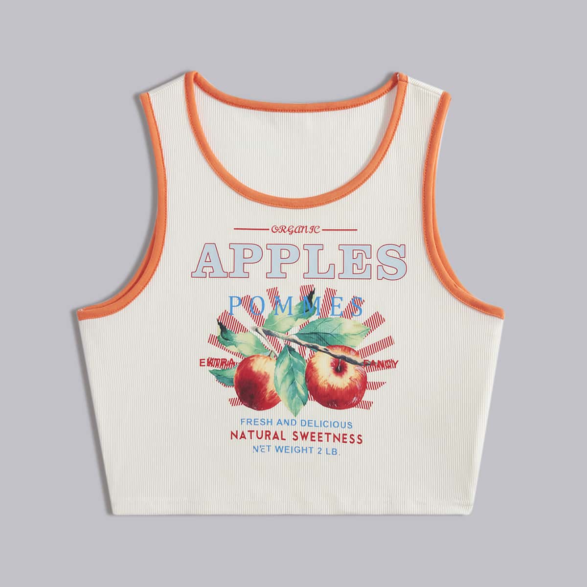 

Fruit & Letter Graphic Contrast Binding Tank Top, Multicolor