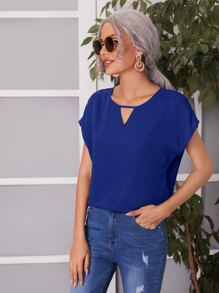 SHEIN LUNE Keyhole Neck Batwing Sleeve Blouse - Blue - View 4