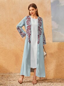 Al Najma 植物刺繡開襟阿拉伯長袍 - 淺藍色 - 查看 1