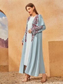 Al Najma 植物刺繡開襟阿拉伯長袍 - 淺藍色 - 查看 3