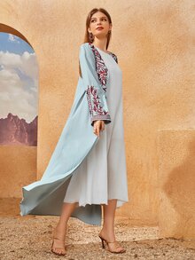 Al Najma 植物刺繡開襟阿拉伯長袍 - 淺藍色 - 查看 4