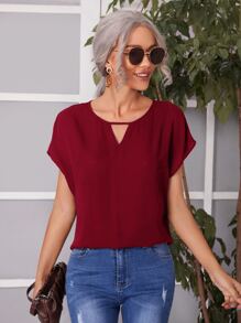 SHEIN LUNE Blusa de cuello con abertura de ojo de manga murciélago - Burdeos - Ver 1