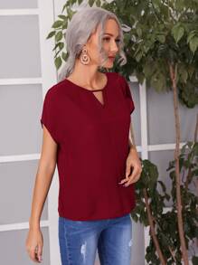 SHEIN LUNE Blusa de cuello con abertura de ojo de manga murciélago - Burdeos - Ver 3