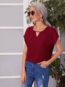 SHEIN LUNE Blusa de cuello con abertura de ojo de manga murciélago - Burdeos - Ver 4