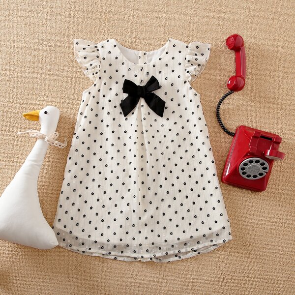

Toddler Girls Ditsy Floral Print Button Back Ruffle Trim Dress, White