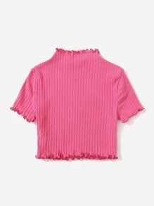 SHEIN 女孩小褶邊羅紋針織T恤