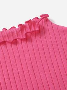 SHEIN 女孩小褶邊羅紋針織T恤