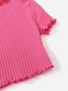 SHEIN 女孩小褶邊羅紋針織T恤