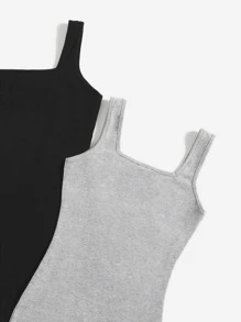 SHEIN Conjunto de 2 piezas para niña preadolescente con vestido de punto liso sin mangas - Multicolor - Ver 6