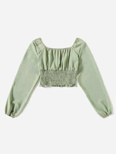 ソリッド シャーリングバスト スクープネック シール ブラウス