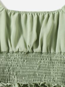 Mulvari Solid Ruched Bust Scoop Neck Shirred Blouse - Mint Green - View 3