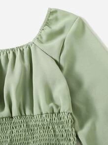 Mulvari Solid Ruched Bust Scoop Neck Shirred Blouse - Mint Green - View 5