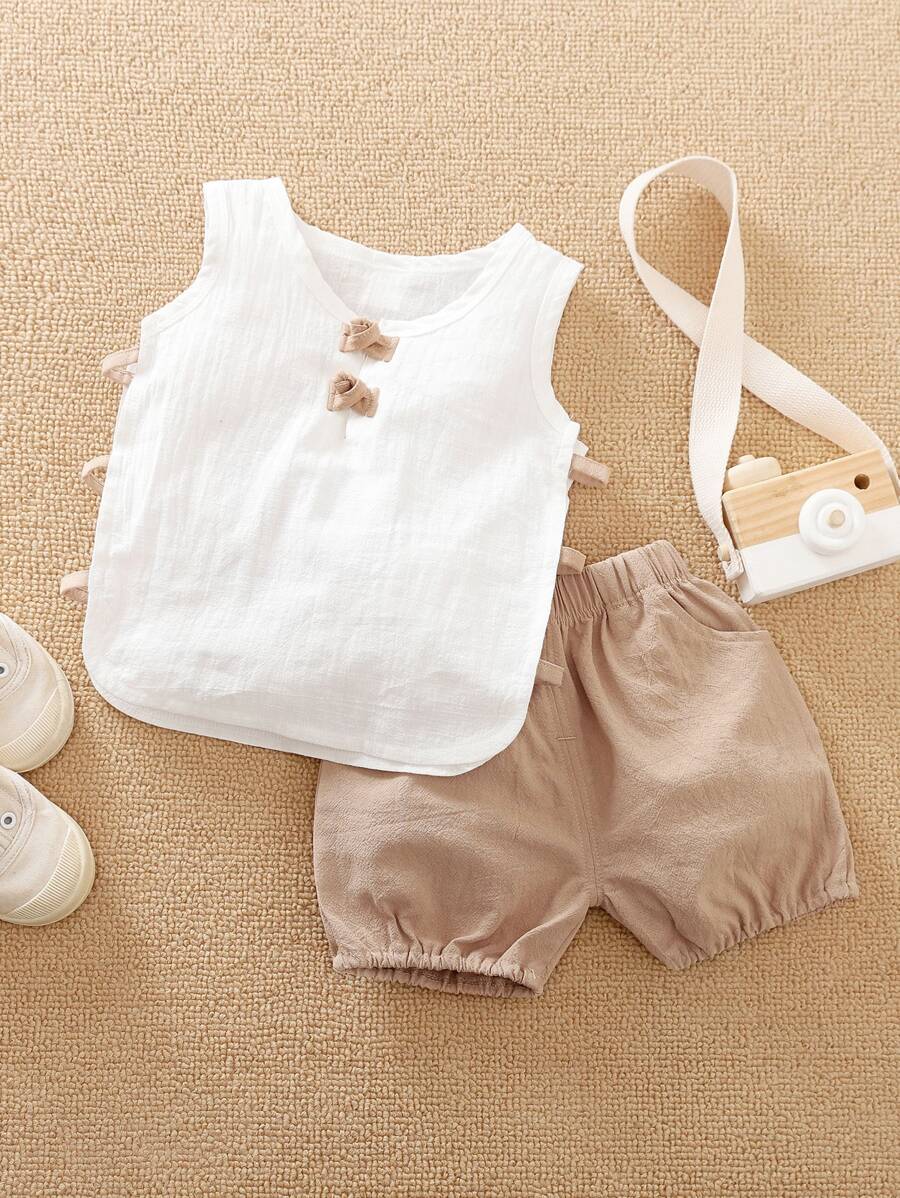 Yierying 小男童背心上衣和彈性腰帶短褲套裝 - 彩色 - 查看 1