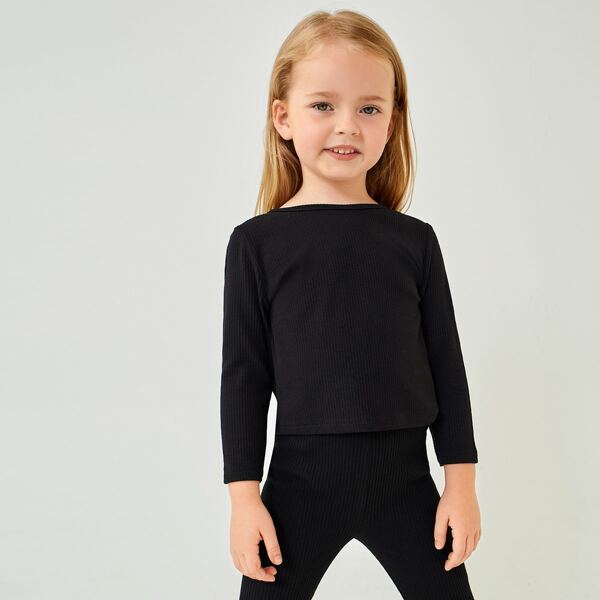 

Toddler Girls Round Neck Rib-knit Tee, Black
