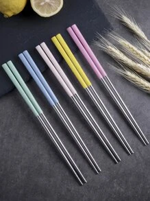 5pairs Stainless Steel Chopsticks - Multicolor - View 1
