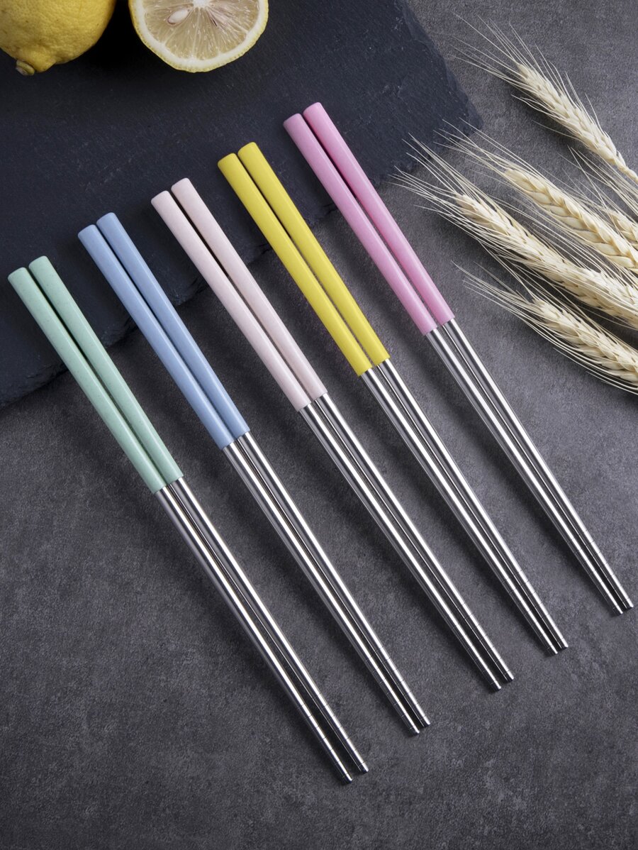5pairs Stainless Steel Chopsticks - Multicolor - View 1