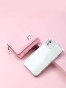 Litchi Embossed Small Wallet Trifold Flower Decor Business Casual