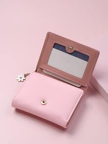 Litchi Embossed Small Wallet Trifold Flower Decor Business Casual