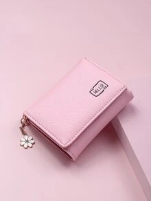 Litchi Embossed Small Wallet Trifold Flower Decor Business Casual