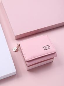 Litchi Embossed Small Wallet Trifold Flower Decor Business Casual