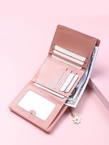 Litchi Embossed Small Wallet Trifold Flower Decor Business Casual