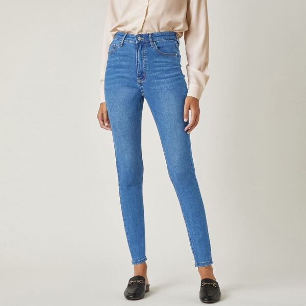 

Middle-Waisted Power Skinny Jeans, Medium wash
