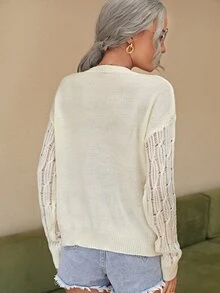 SHEIN Jersey de hombros caídos tejido abierto - Beis - Ver 2