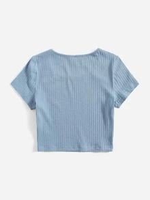 SHEIN EZwear Solid Rib-knit Top - Dusty Blue - View 2
