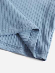 SHEIN EZwear Solid Rib-knit Top - Dusty Blue - View 5