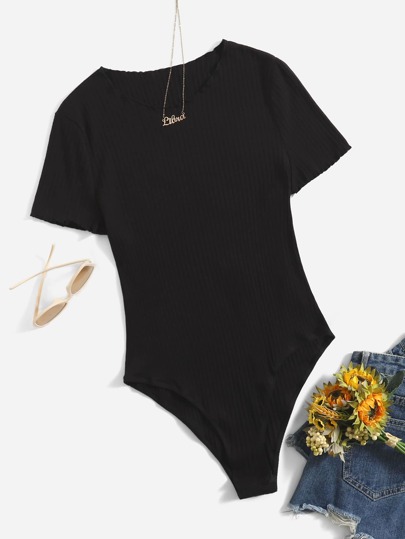 Plus Lettuce Trim Rib-knit Bodysuit