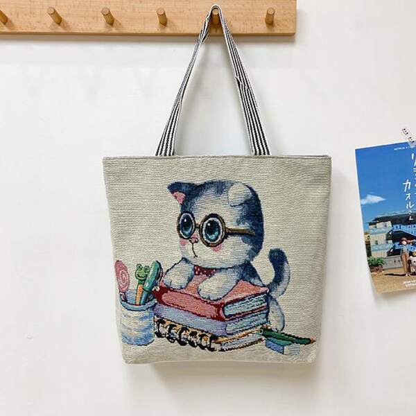 

Cartoon Graphic Shoulder Tote Bag, Multicolor