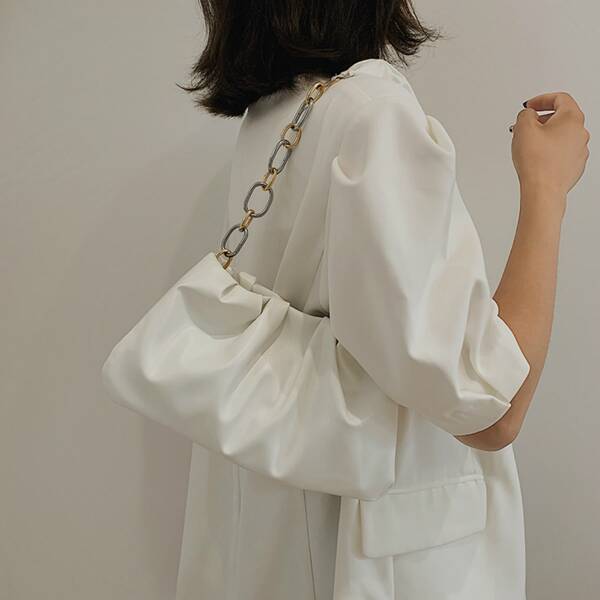 

Minimalist Chain Ruched Bag, White