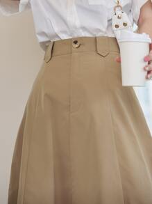 DAZY 素色高腰傘狀短裙 - 卡其色 - 查看 3