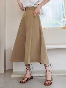 DAZY 素色高腰傘狀短裙 - 卡其色 - 查看 4